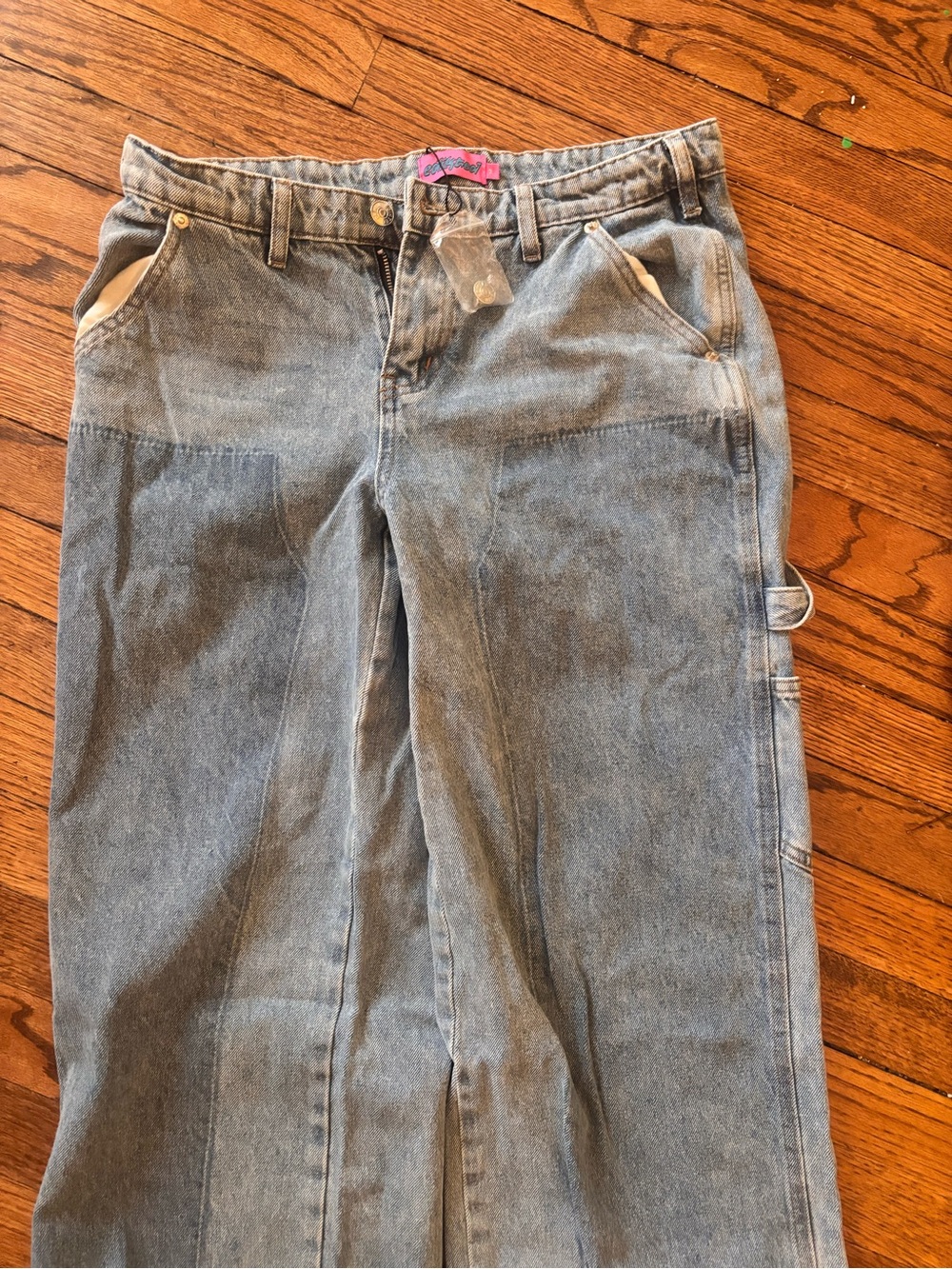 Edikted Light Blue Carpenter Jeans with Pink Label